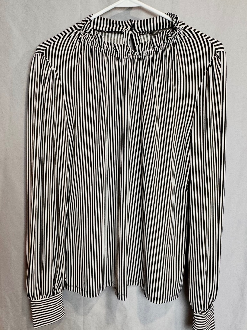 ADRIANNA PAPELL Striped Ruffle Mock Neck Blouse Black White Long Sleeve Small